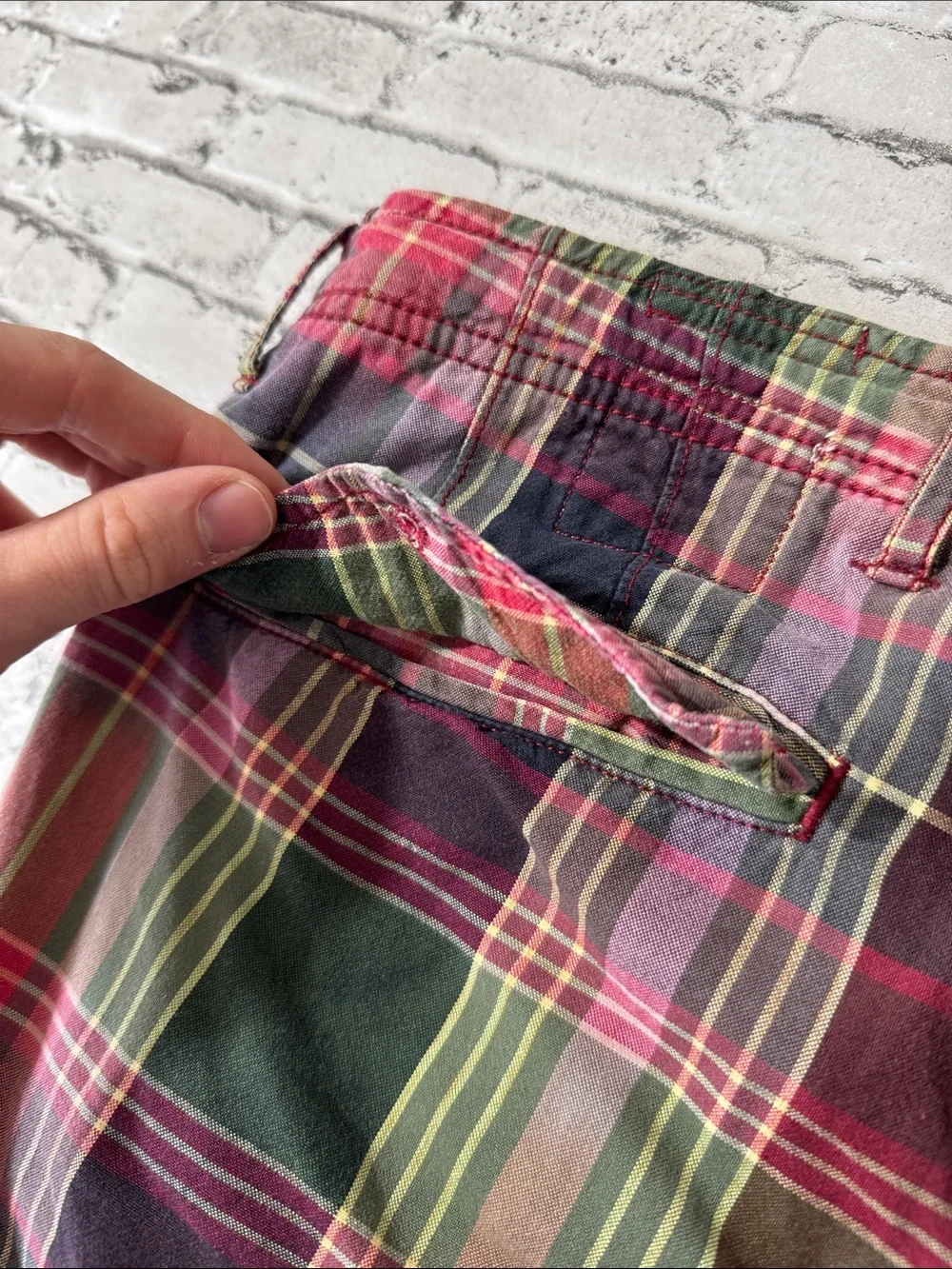 VINTAGE Polo Ralph Lauren mens 36 colorful plaid drill khaki cargo shorts EUC